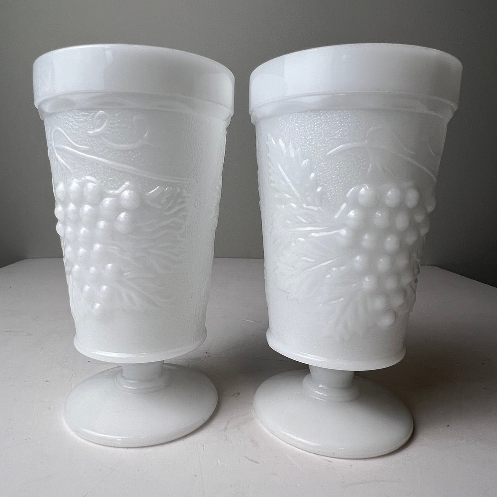 Westmoreland Milk Glass Tumblers Set of 2 White Paneled Grape Vintage Goblets